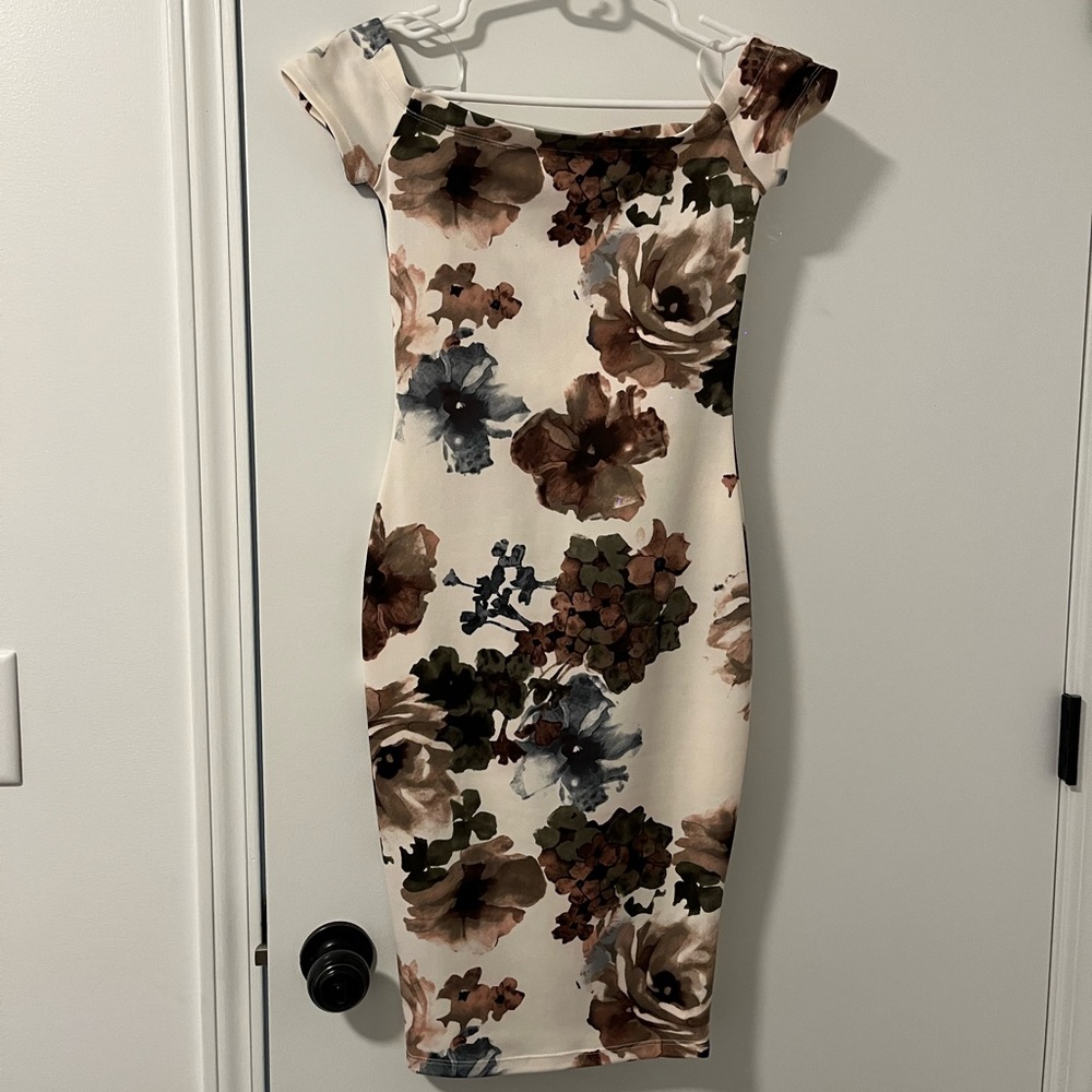 White floral off the shoulder bodycon dress from windsor